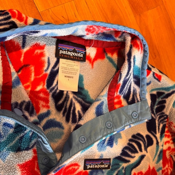 Patagonia Synchilla Snap Pullover fleece sweater bold floral printed red L manoa - Picture 6 of 9